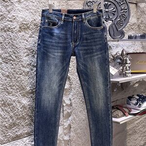 Louis Vuitton Distressed Dark Blue Denim Jeans